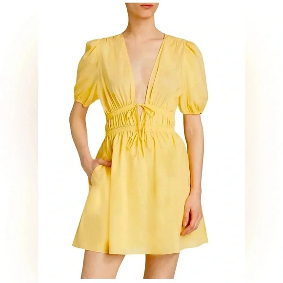 BNWT WAYF Yellow Cotton Mini Dress in Yellow Size XS - Picture 1 of 15